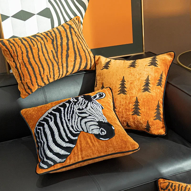 Soft Cushion Cover Orange Zebra
