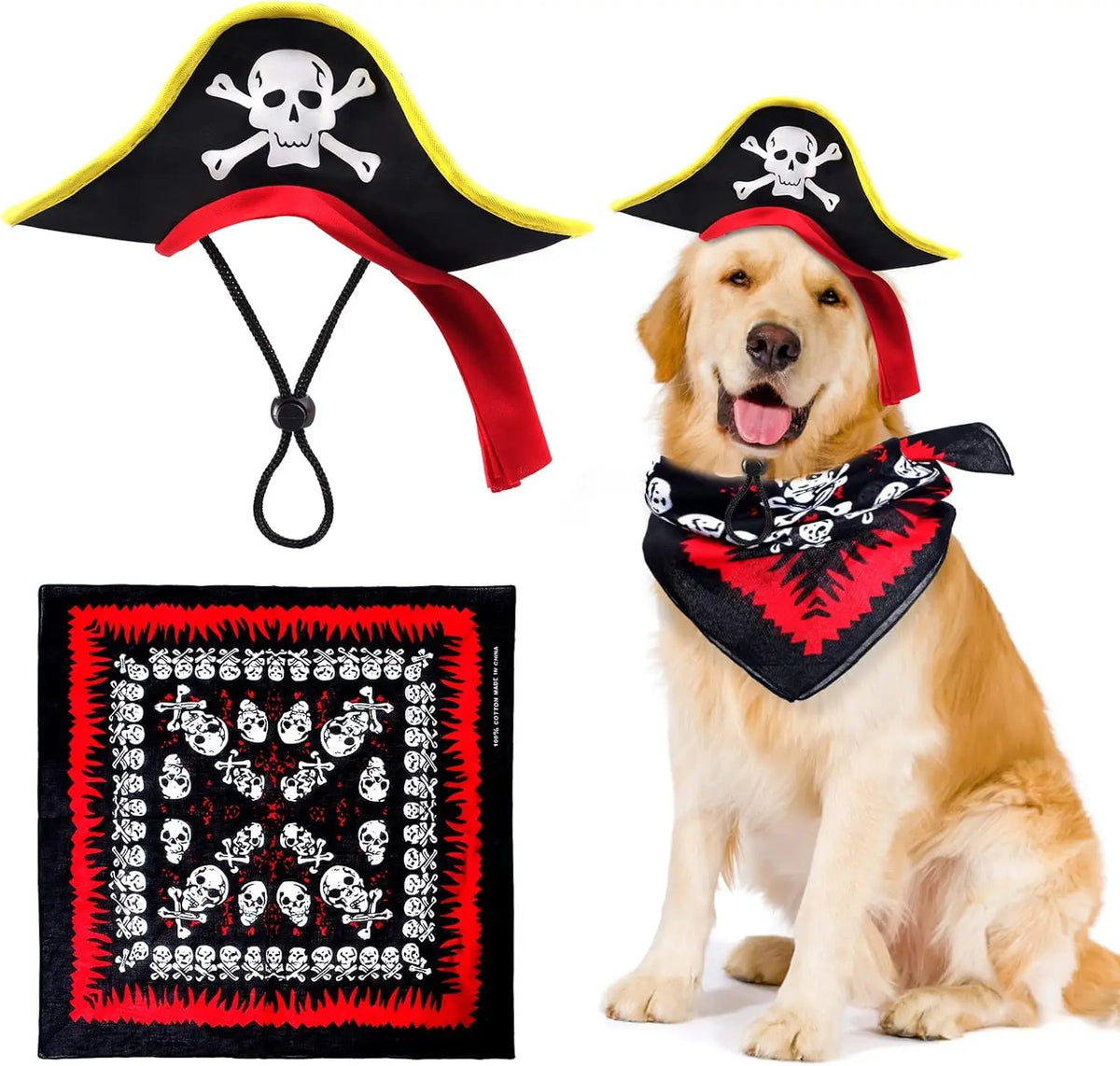 Pirate Hat with Pirate Skull Bandana Dog Cat